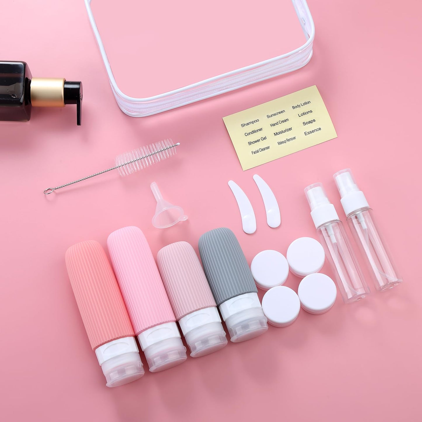 16-Piece Travel Bottle Set with Leak-Proof Silicone Squeeze Bottles – Reusable Toiletry Containers for Shampoo, Lotion, Makeup Remover (Pink)  | Other Colors Available in Store - Image 7