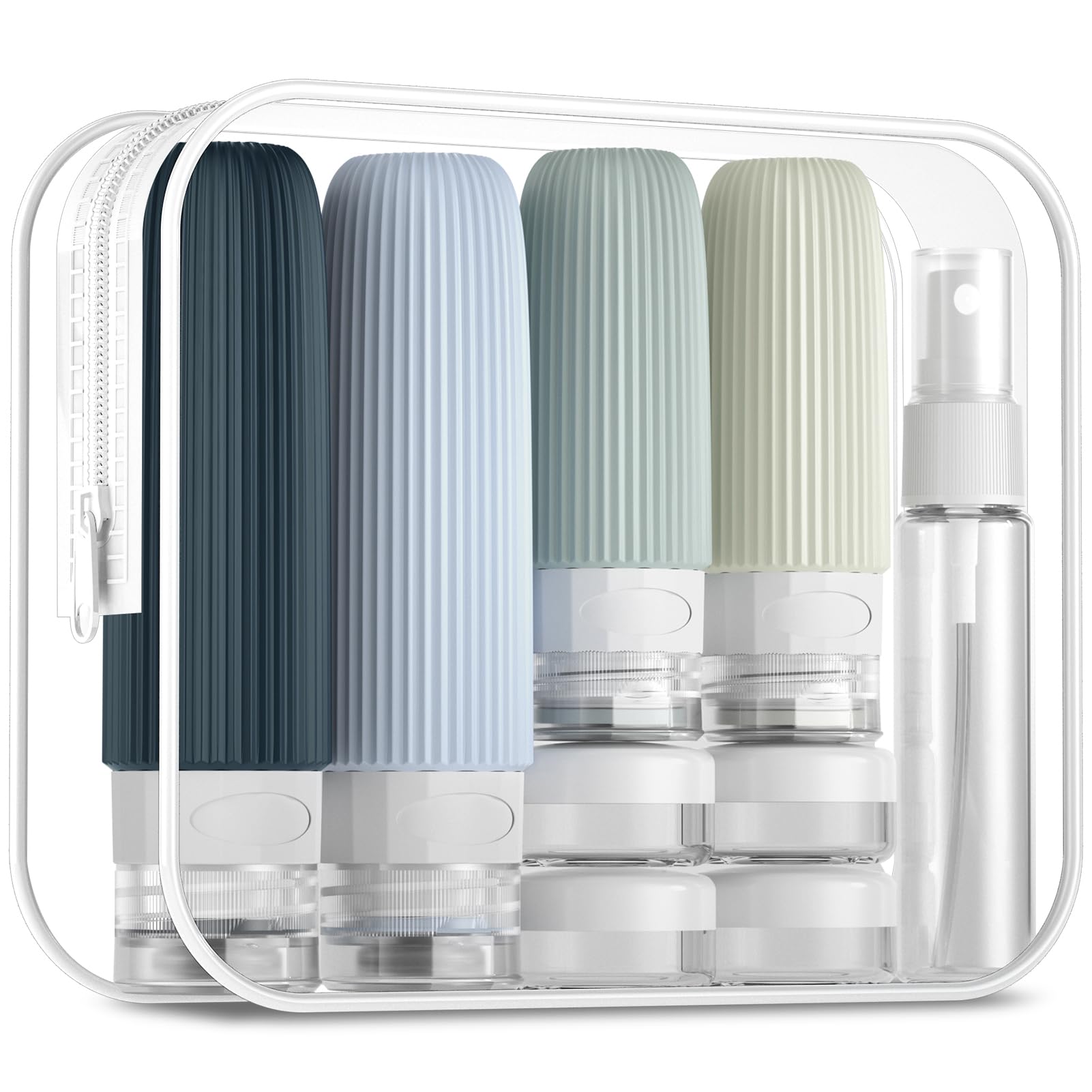 16-Piece Travel Bottle Set with Leak-Proof Silicone Squeeze Bottles – Reusable Toiletry Containers for Shampoo, Lotion, Makeup Remover (Grey)  | Other Colors Available in Store