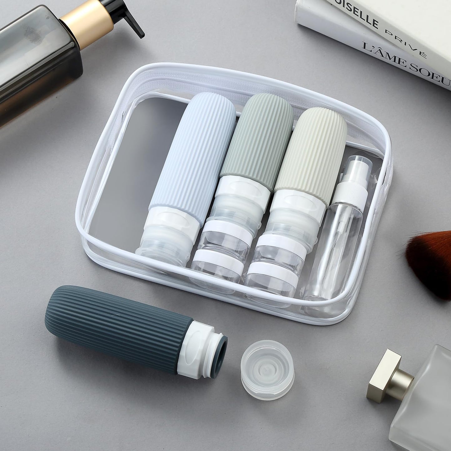 16-Piece Travel Bottle Set with Leak-Proof Silicone Squeeze Bottles – Reusable Toiletry Containers for Shampoo, Lotion, Makeup Remover (Grey)  | Other Colors Available in Store - Image 6