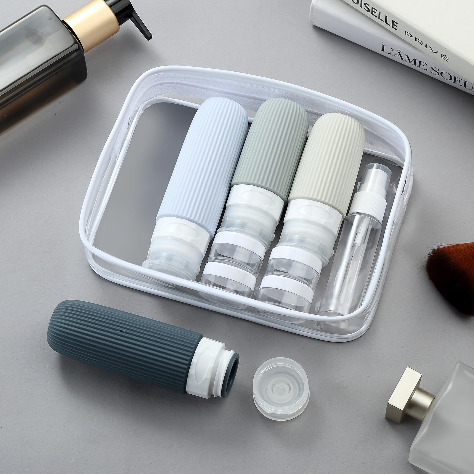 16-Piece Travel Bottle Set with Leak-Proof Silicone Squeeze Bottles – Reusable Toiletry Containers for Shampoo, Lotion, Makeup Remover (Grey)  | Other Colors Available in Store - Image 6