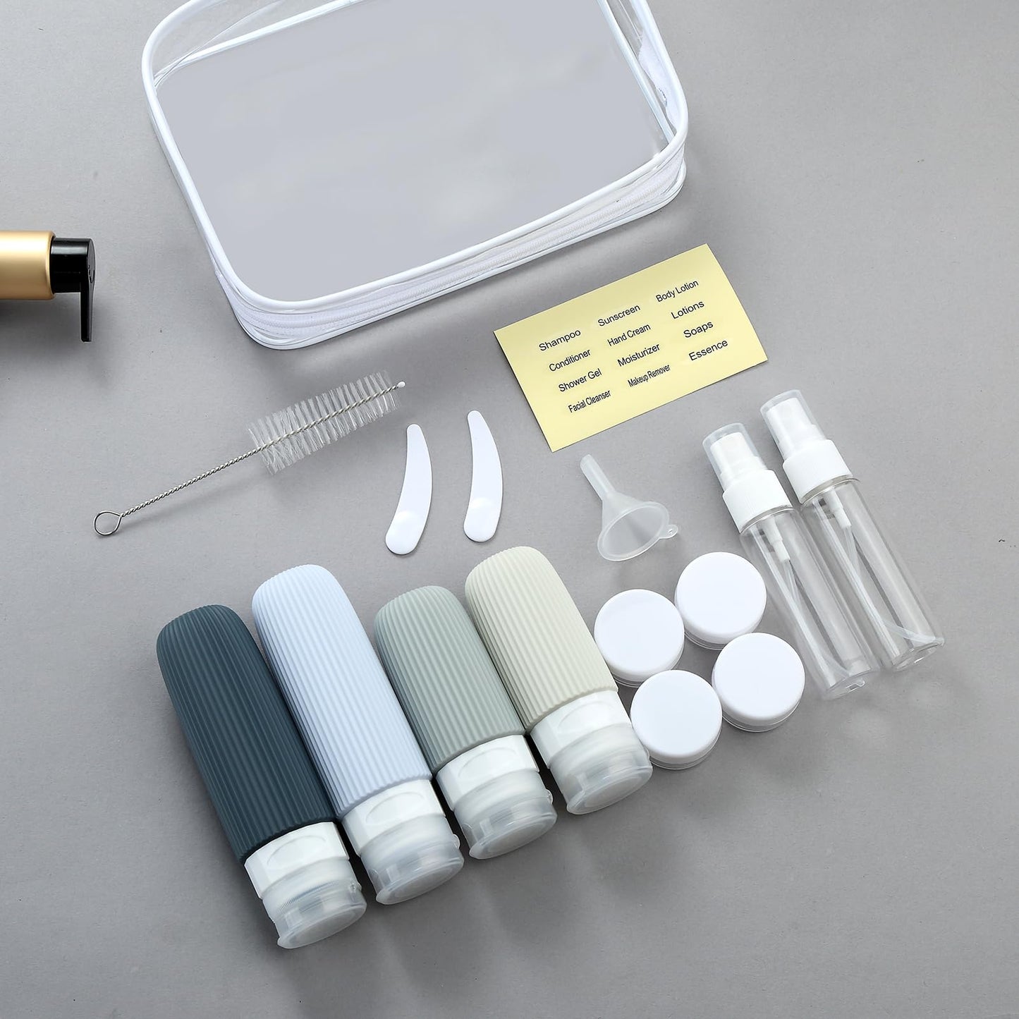16-Piece Travel Bottle Set with Leak-Proof Silicone Squeeze Bottles – Reusable Toiletry Containers for Shampoo, Lotion, Makeup Remover (Grey)  | Other Colors Available in Store - Image 7