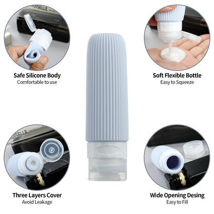 16-Piece Travel Bottle Set with Leak-Proof Silicone Squeeze Bottles – Reusable Toiletry Containers for Shampoo, Lotion, Makeup Remover (Grey)  | Other Colors Available in Store - Image 9