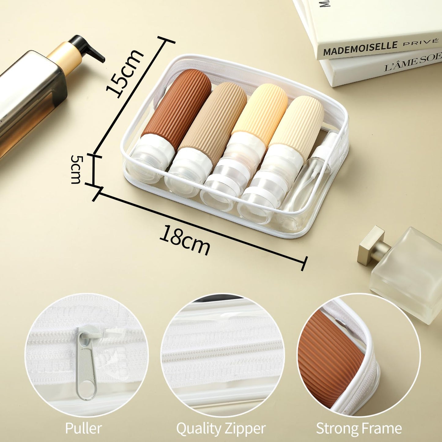 16-Piece Travel Bottle Set with Leak-Proof Silicone Squeeze Bottles – Reusable Toiletry Containers for Shampoo, Lotion, Makeup Remover (Cream)  | Other Colors Available in Store - Image 5