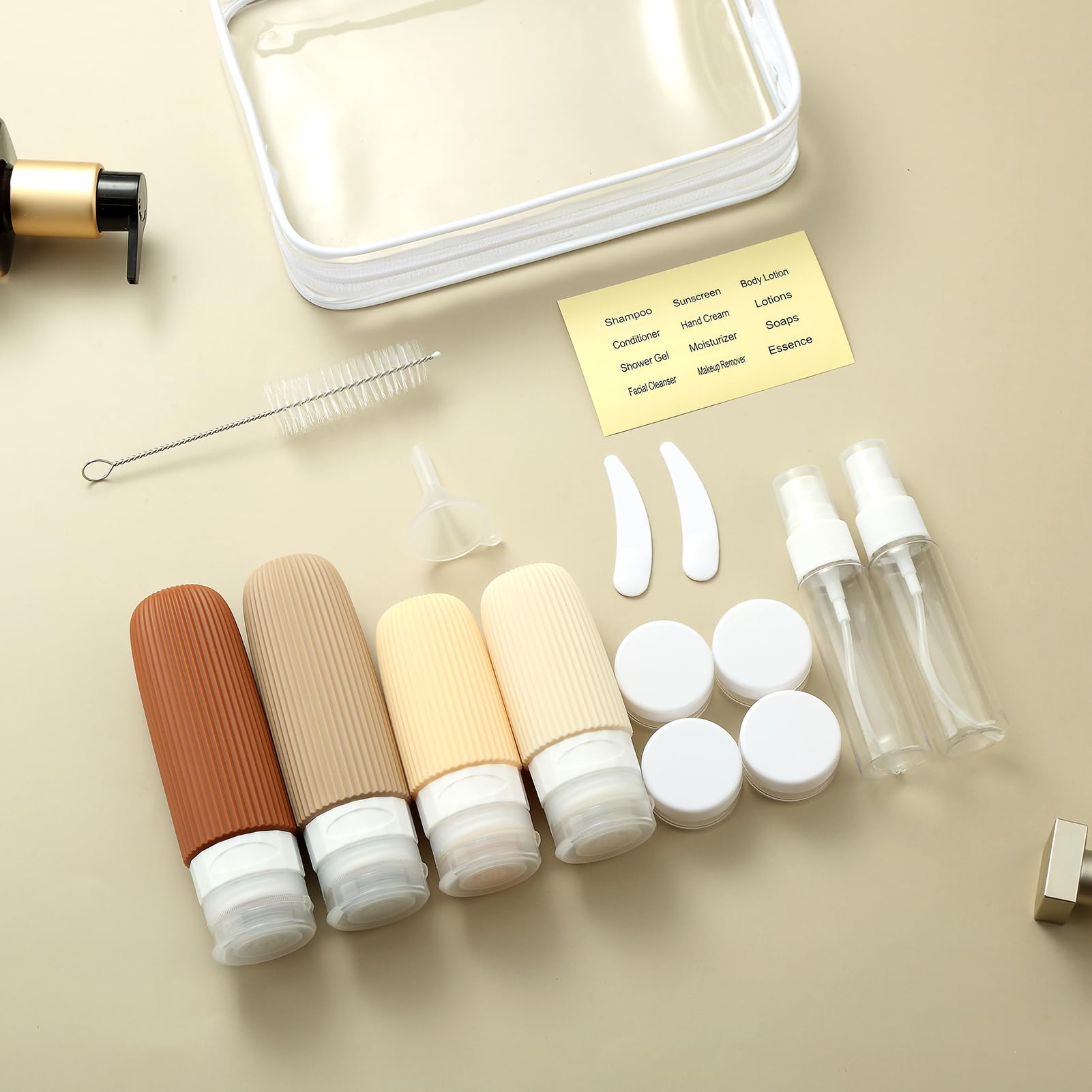 16-Piece Travel Bottle Set with Leak-Proof Silicone Squeeze Bottles – Reusable Toiletry Containers for Shampoo, Lotion, Makeup Remover (Cream)  | Other Colors Available in Store - Image 7