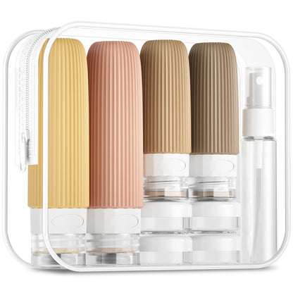 16-Piece Travel Bottle Set with Leak-Proof Silicone Squeeze Bottles – Reusable Toiletry Containers for Shampoo, Lotion, Makeup Remover (Apricot)  | Other Colors Available in Store