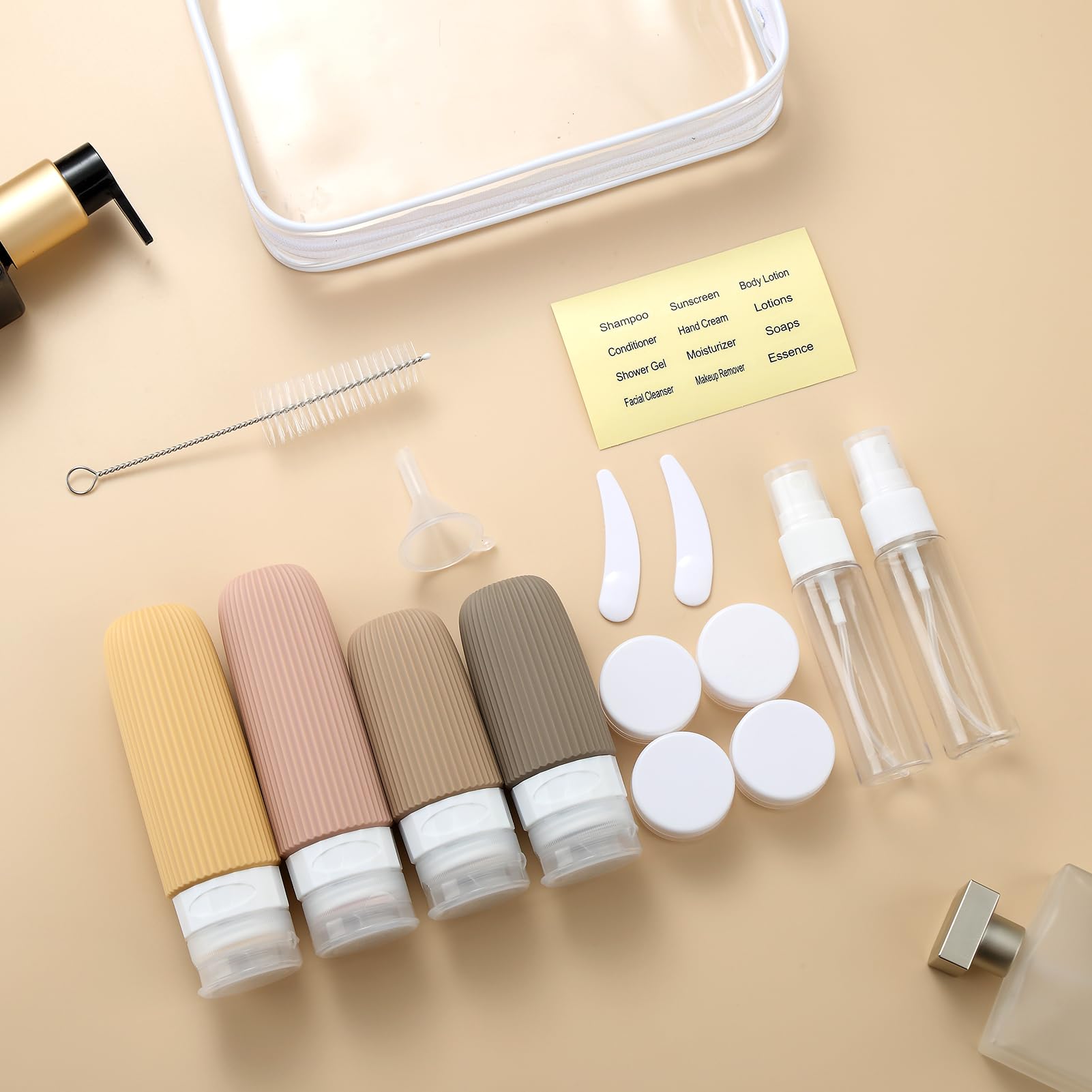 16-Piece Travel Bottle Set with Leak-Proof Silicone Squeeze Bottles – Reusable Toiletry Containers for Shampoo, Lotion, Makeup Remover (Apricot)  | Other Colors Available in Store - Image 6