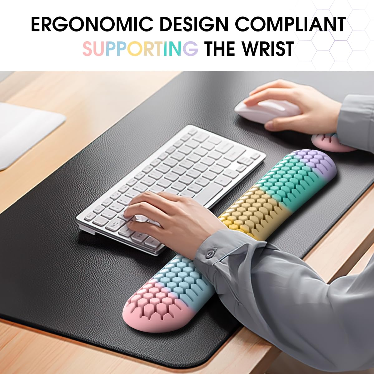 Ergonomic Silicone Wrist Rest Set – Keyboard & Mouse Support Pad with Honeycomb Design for Office, Gaming, and Home Use (Rainbow) - Image 2