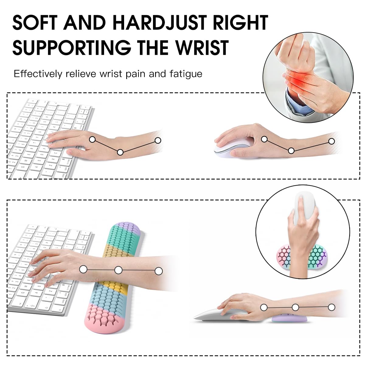Ergonomic Silicone Wrist Rest Set – Keyboard & Mouse Support Pad with Honeycomb Design for Office, Gaming, and Home Use (Rainbow) - Image 4