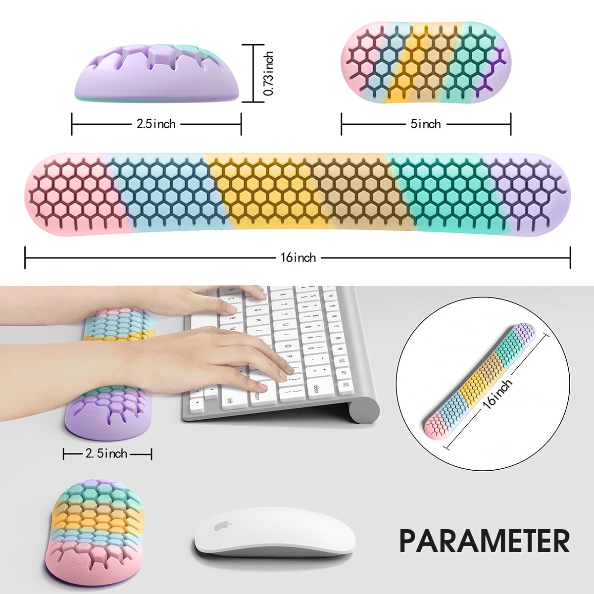 Ergonomic Silicone Wrist Rest Set – Keyboard & Mouse Support Pad with Honeycomb Design for Office, Gaming, and Home Use (Rainbow) - Image 5
