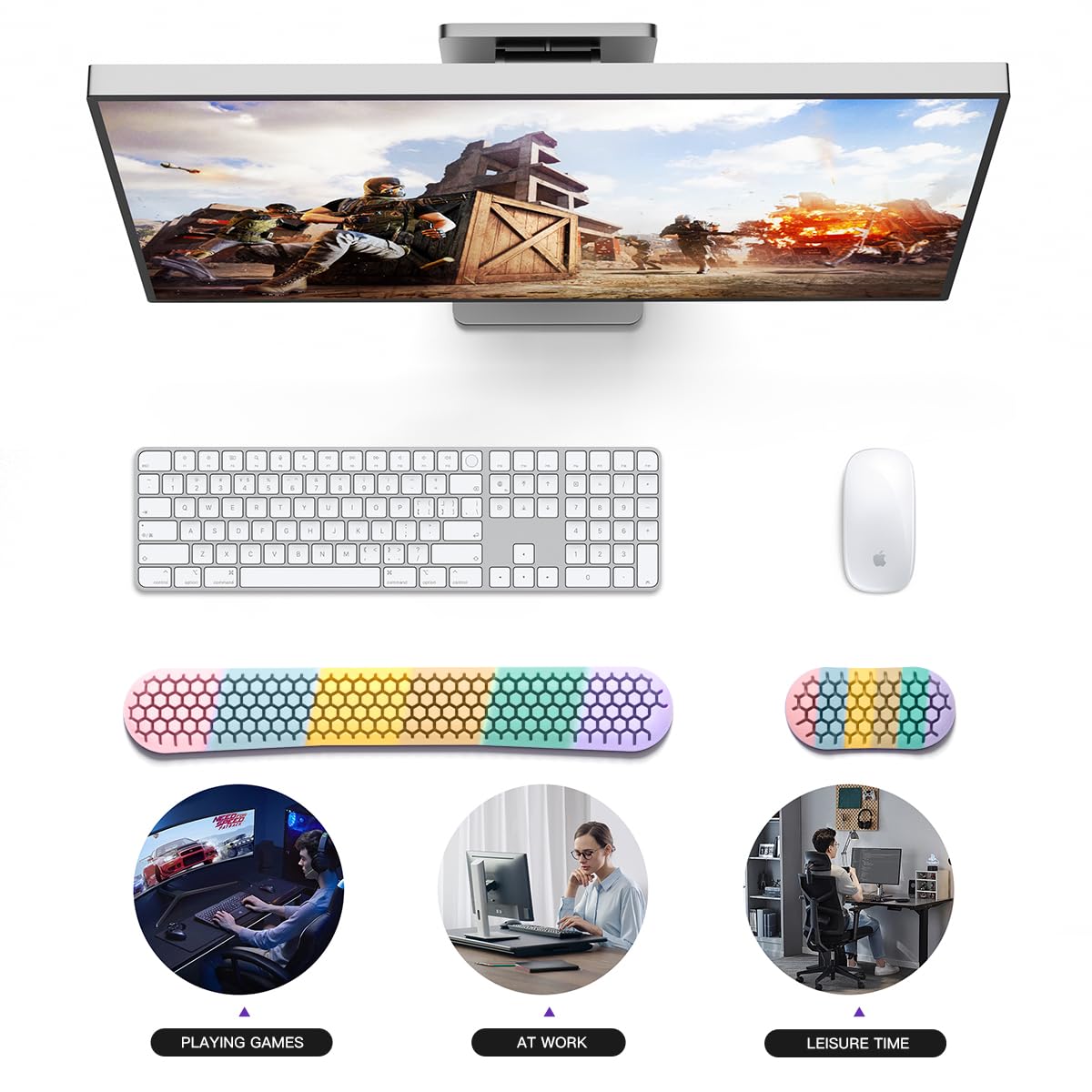Ergonomic Silicone Wrist Rest Set – Keyboard & Mouse Support Pad with Honeycomb Design for Office, Gaming, and Home Use (Rainbow) - Image 6