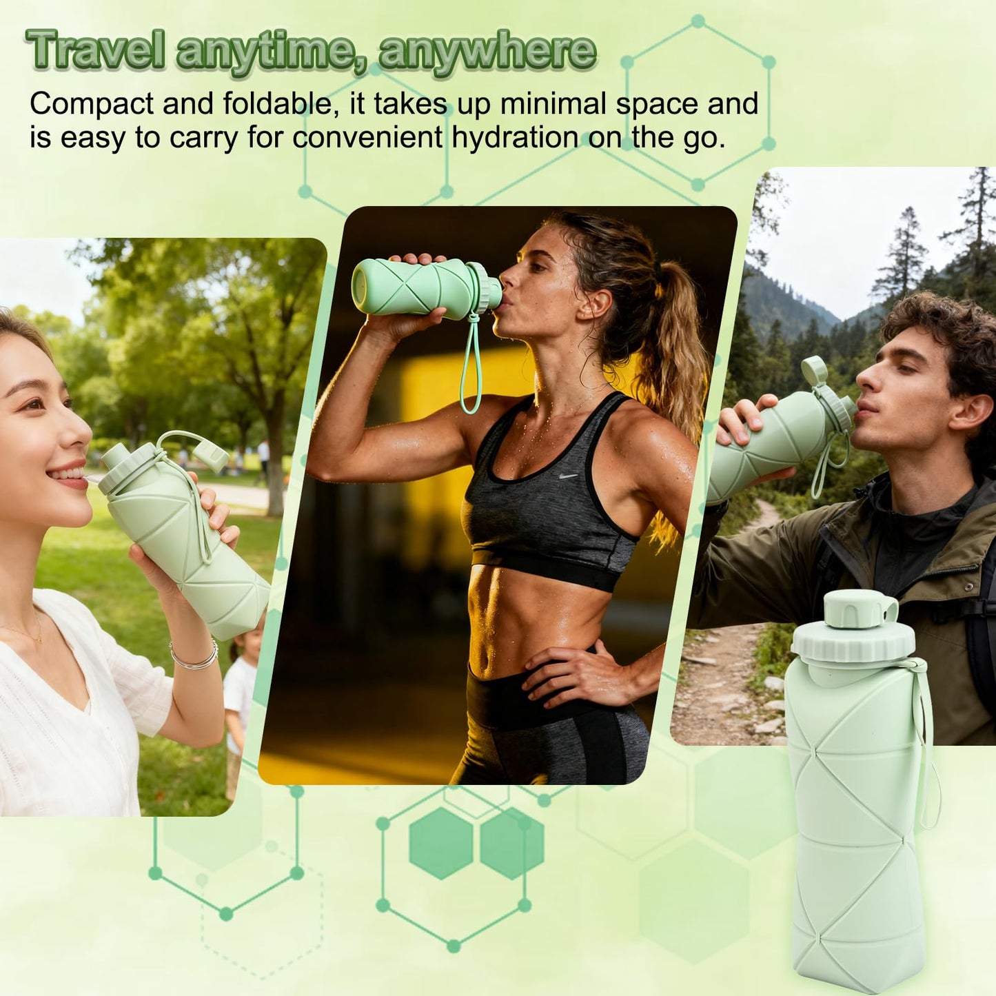 Collapsible Silicone Water Bottle 600ML – Foldable, Leak-Proof, BPA-Free, Portable Outdoor Sports Bottle with Carrying Strap – Compact Design for Hiking, Gym, Travel (Pink) - Image 6