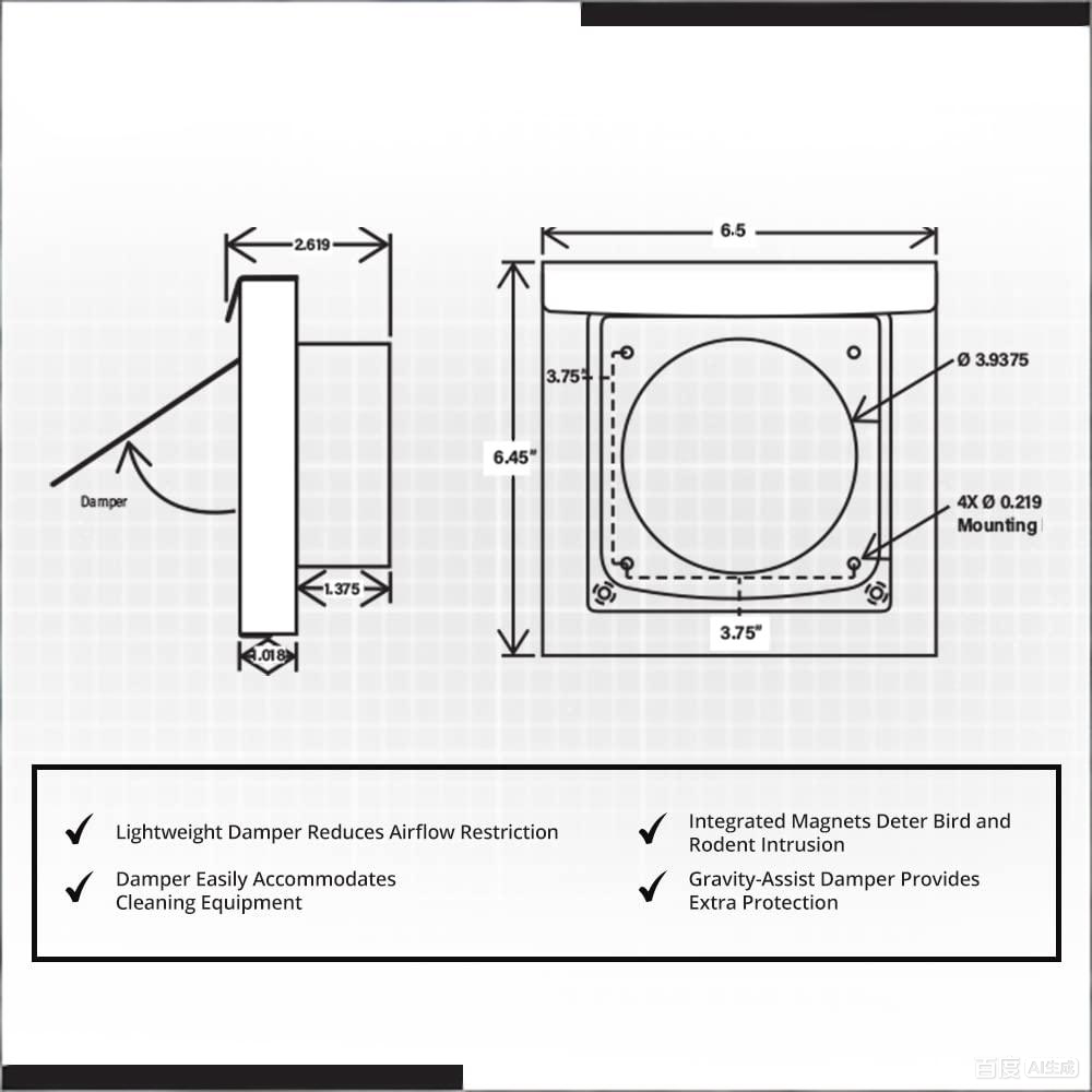White 4-Inch Dryer Vent Cover – Outdoor Wall Exhaust for Clothes Dryer & Bathroom Fan | Durable Galvalume Steel with Quiet Damper | Other Colours Available In-Store - Image 8