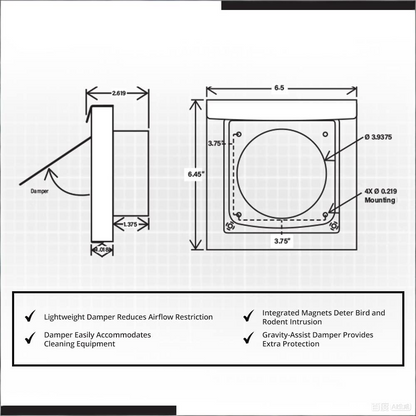White 4-Inch Dryer Vent Cover – Outdoor Wall Exhaust for Clothes Dryer & Bathroom Fan | Durable Galvalume Steel with Quiet Damper | Other Colours Available In-Store - Image 8