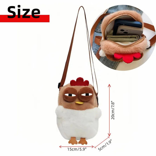 Cute Chicken Plush Crossbody Bag – White & Brown Kawaii Animal Backpack for Kids & Girls | Fun Gift Idea - Image 2
