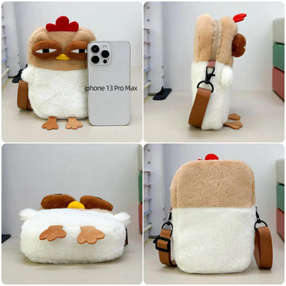 Cute Chicken Plush Crossbody Bag – White & Brown Kawaii Animal Backpack for Kids & Girls | Fun Gift Idea - Image 3