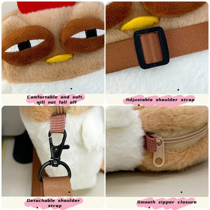 Cute Chicken Plush Crossbody Bag – White & Brown Kawaii Animal Backpack for Kids & Girls | Fun Gift Idea - Image 4