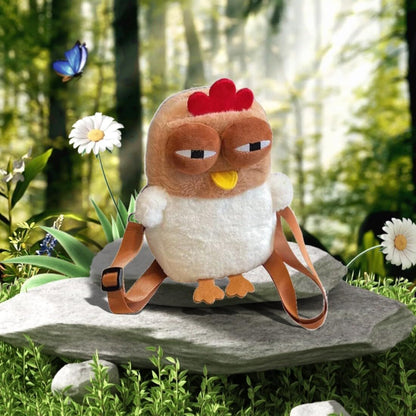Cute Chicken Plush Crossbody Bag – White & Brown Kawaii Animal Backpack for Kids & Girls | Fun Gift Idea - Image 5