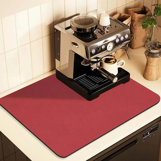 Kitchen Counter Mat for Coffee Maker – Absorbent & Quick-Dry Bar Pad with Non-Slip Backing, Protective Surface for Espresso Machine, Dish Drying Mat (Red,40*50cm)