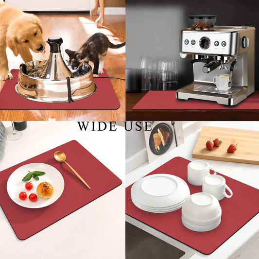 Kitchen Counter Mat for Coffee Maker – Absorbent & Quick-Dry Bar Pad with Non-Slip Backing, Protective Surface for Espresso Machine, Dish Drying Mat (Red,50*80cm) - Image 2