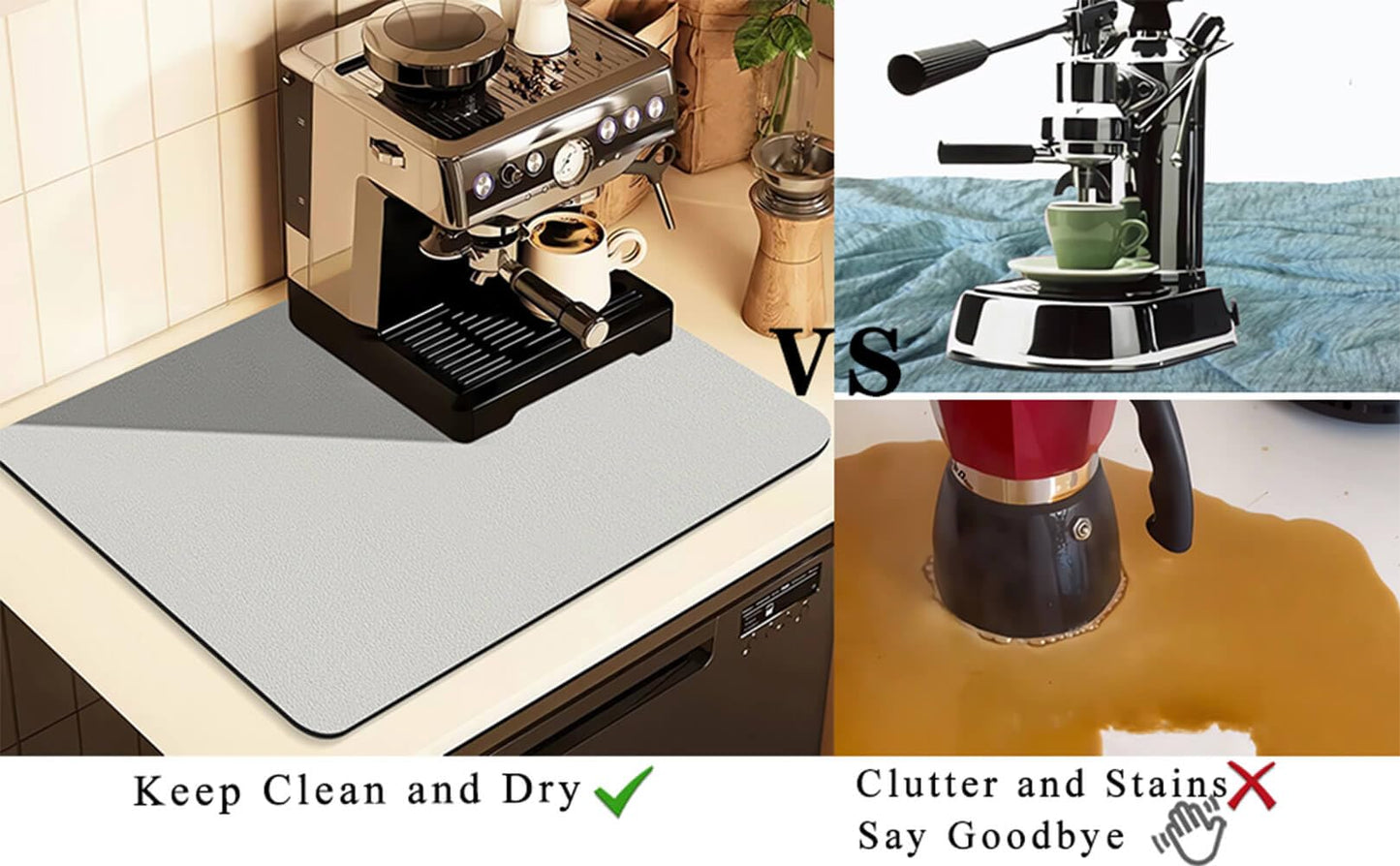 Kitchen Counter Mat for Coffee Maker – Absorbent & Quick-Dry Bar Pad with Non-Slip Backing, Protective Surface for Espresso Machine, Dish Drying Mat (Grey,30*40cm) - Image 5