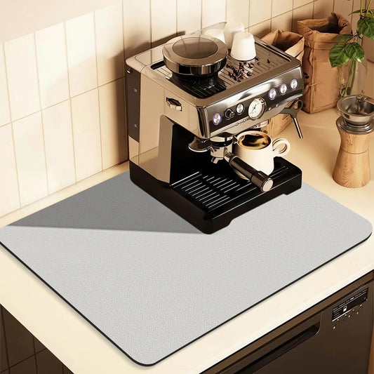Kitchen Counter Mat for Coffee Maker – Absorbent & Quick-Dry Bar Pad with Non-Slip Backing, Protective Surface for Espresso Machine, Dish Drying Mat (Grey,50*60cm)