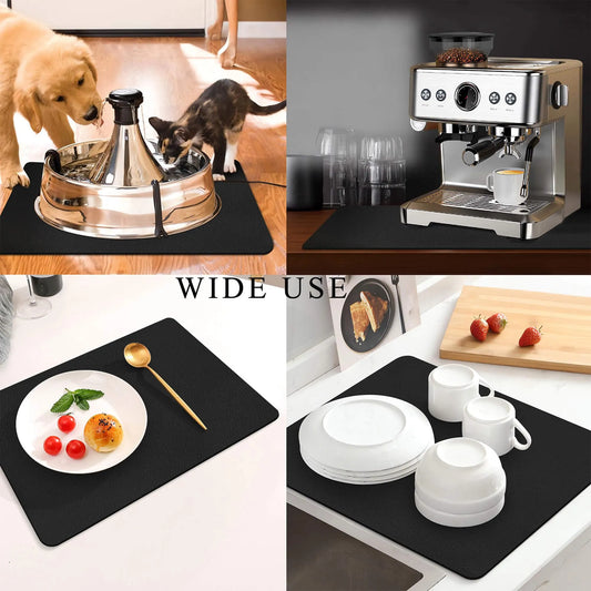 Kitchen Counter Mat for Coffee Maker – Absorbent & Quick-Dry Bar Pad with Non-Slip Backing, Protective Surface for Espresso Machine, Dish Drying Mat (Black,30*40cm) - Image 2
