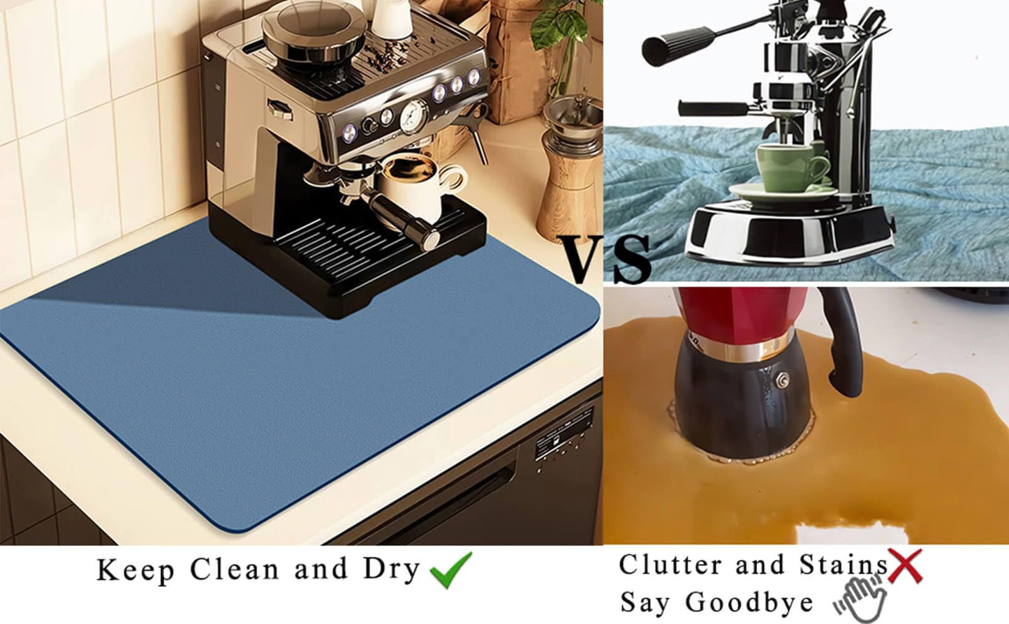 Kitchen Counter Mat for Coffee Maker – Absorbent & Quick-Dry Bar Pad with Non-Slip Backing, Protective Surface for Espresso Machine, Dish Drying Mat (Blue,30*50cm) - Image 5