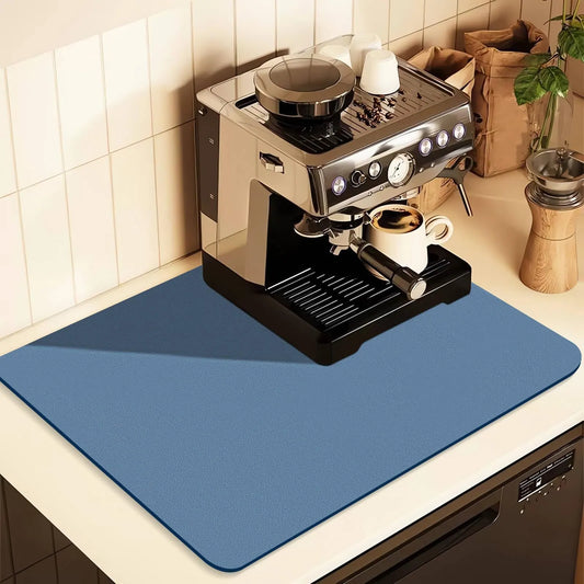 Kitchen Counter Mat for Coffee Maker – Absorbent & Quick-Dry Bar Pad with Non-Slip Backing, Protective Surface for Espresso Machine, Dish Drying Mat (Blue,40*60cm)