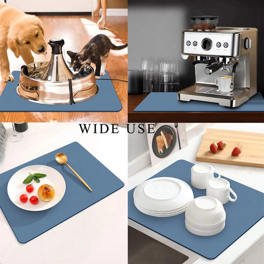 Kitchen Counter Mat for Coffee Maker – Absorbent & Quick-Dry Bar Pad with Non-Slip Backing, Protective Surface for Espresso Machine, Dish Drying Mat (Blue,50*80cm) - Image 2