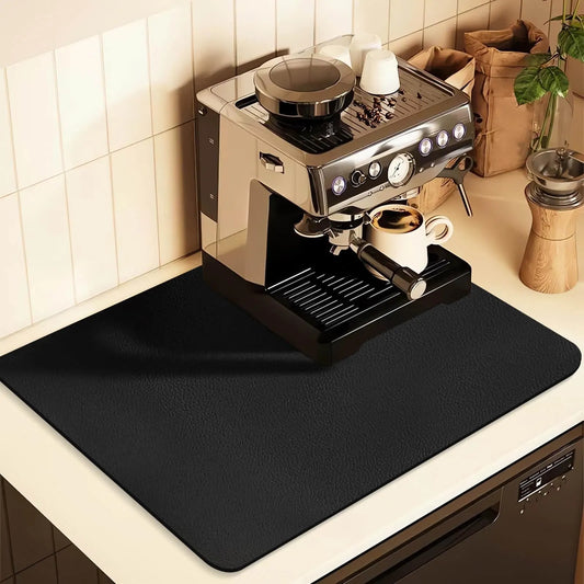 Kitchen Counter Mat for Coffee Maker – Absorbent & Quick-Dry Bar Pad with Non-Slip Backing, Protective Surface for Espresso Machine, Dish Drying Mat (Black,40*60cm)