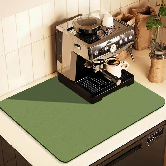 Kitchen Counter Mat for Coffee Maker – Absorbent & Quick-Dry Bar Pad with Non-Slip Backing, Protective Surface for Espresso Machine, Dish Drying Mat (Green,50*60cm)
