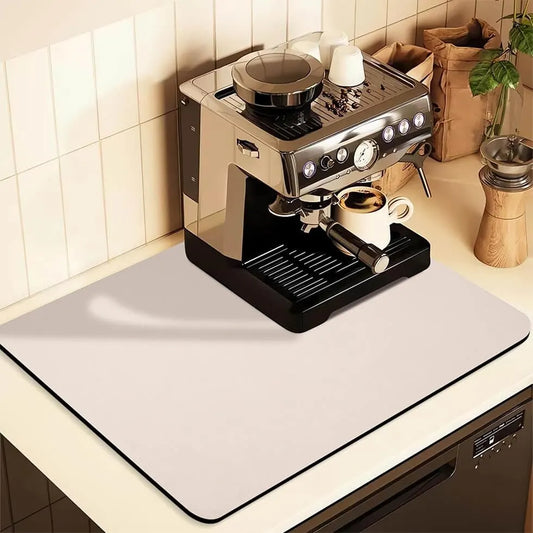 Kitchen Counter Mat for Coffee Maker – Absorbent & Quick-Dry Bar Pad with Non-Slip Backing, Protective Surface for Espresso Machine, Dish Drying Mat (Beige,50*60cm)