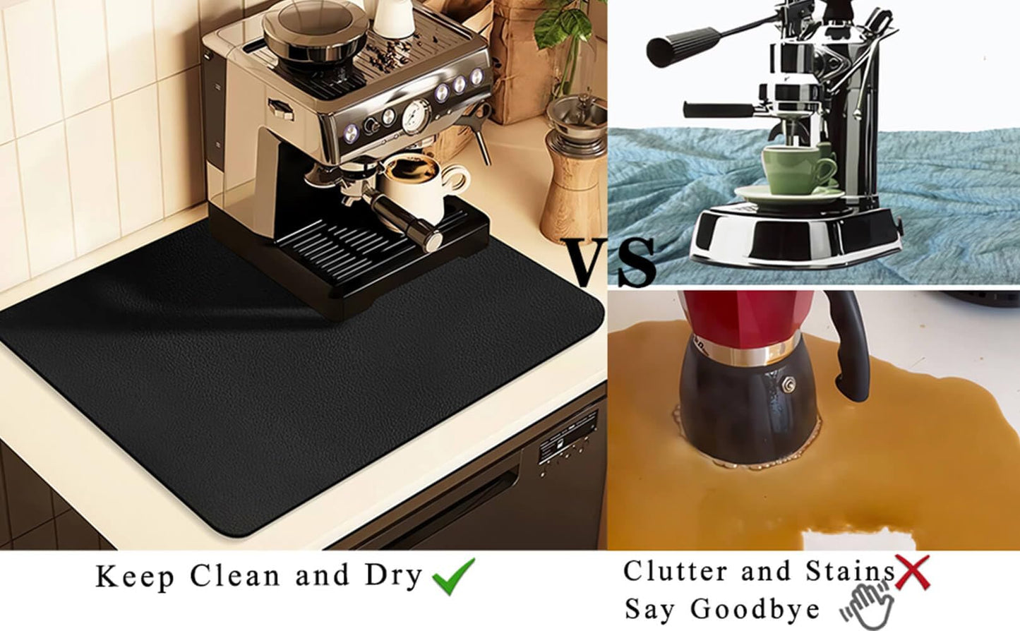 Kitchen Counter Mat for Coffee Maker – Absorbent & Quick-Dry Bar Pad with Non-Slip Backing, Protective Surface for Espresso Machine, Dish Drying Mat (Black,60*90cm) - Image 5