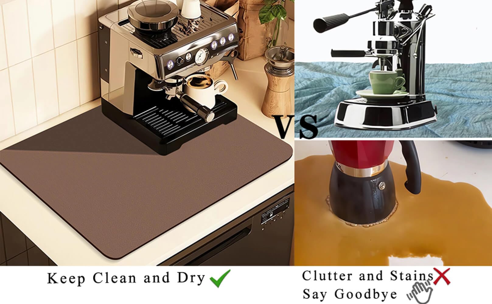 Kitchen Counter Mat for Coffee Maker – Absorbent & Quick-Dry Bar Pad with Non-Slip Backing, Protective Surface for Espresso Machine, Dish Drying Mat (Brown,30*40cm) - Image 5