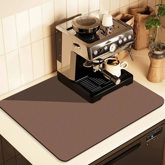 Kitchen Counter Mat for Coffee Maker – Absorbent & Quick-Dry Bar Pad with Non-Slip Backing, Protective Surface for Espresso Machine, Dish Drying Mat (Brown,30*50cm)