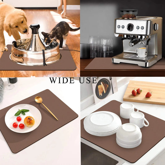 Kitchen Counter Mat for Coffee Maker – Absorbent & Quick-Dry Bar Pad with Non-Slip Backing, Protective Surface for Espresso Machine, Dish Drying Mat (Brown,50*60cm) - Image 2