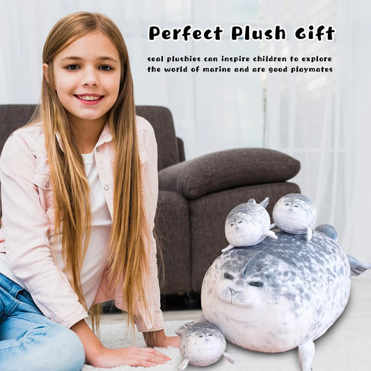 Gray Chubby Seal Plush Pillow with 4 Baby Seals Inside: Soft Stuffed Animal for Kids, Hug Pillow & Room Decor – Perfect Gift for Children - Image 3