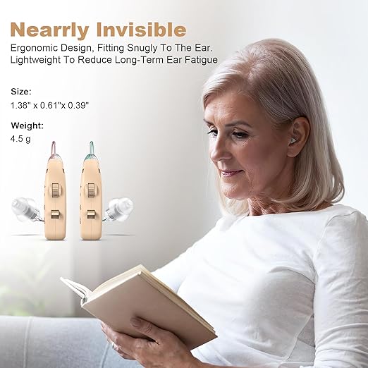 Rechargeable Behind-the-Ear Hearing Aids with Charging Case – Lightweight & Invisible Sound Amplifier for Seniors (Black Case, Skin Tone Device) - Image 4