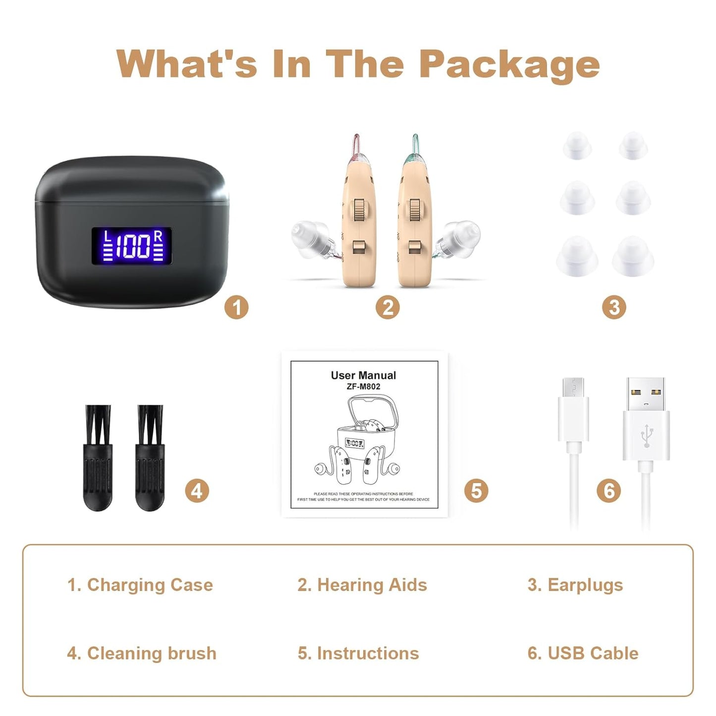 Rechargeable Behind-the-Ear Hearing Aids with Charging Case – Lightweight & Invisible Sound Amplifier for Seniors (Black Case, Skin Tone Device) - Image 8