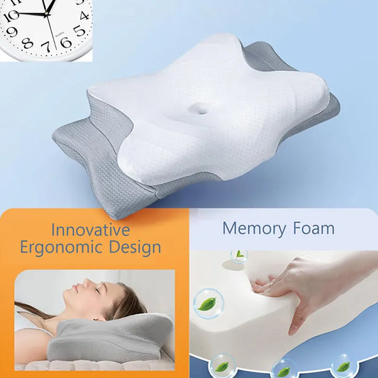 High-Performance Butterfly Memory Foam Pillow – 15° Cervical Support, Cooling Gel Cover, Ergonomic Contour Design for Neck Pain Relief & Deep Sleep – Ideal for Side & Back Sleepers (White & Gray) - Image 2