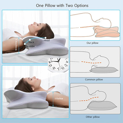 High-Performance Butterfly Memory Foam Pillow – 15° Cervical Support, Cooling Gel Cover, Ergonomic Contour Design for Neck Pain Relief & Deep Sleep – Ideal for Side & Back Sleepers (White & Gray) - Image 4
