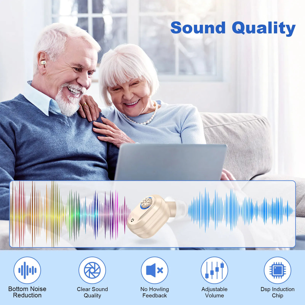 Rechargeable In-the-Ear Hearing Aids with Charging Case and LCD Display – Ultra-Compact Sound Amplifier for Seniors (Black & Green Case, Skin Tone Device) - Image 7