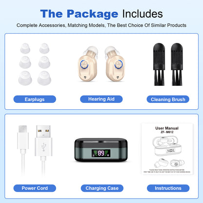 Rechargeable In-the-Ear Hearing Aids with Charging Case and LCD Display – Ultra-Compact Sound Amplifier for Seniors (Black & Green Case, Skin Tone Device) - Image 8