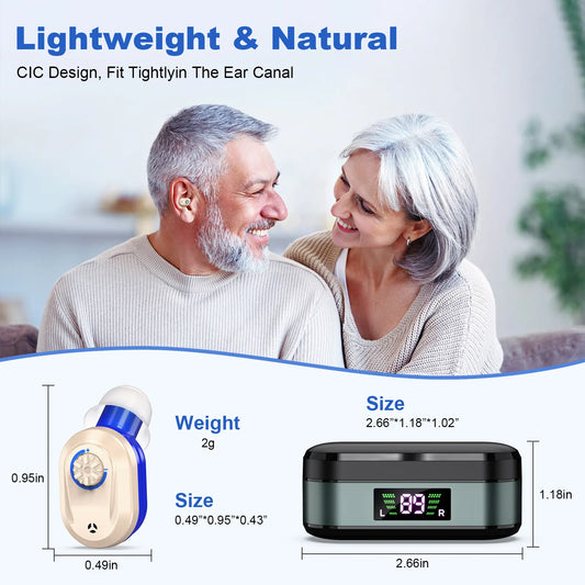 Rechargeable In-the-Ear Hearing Aids with Charging Case and LCD Display – Ultra-Compact Sound Amplifier for Seniors (Black & Green Case, Red & Blue Device) - Image 3