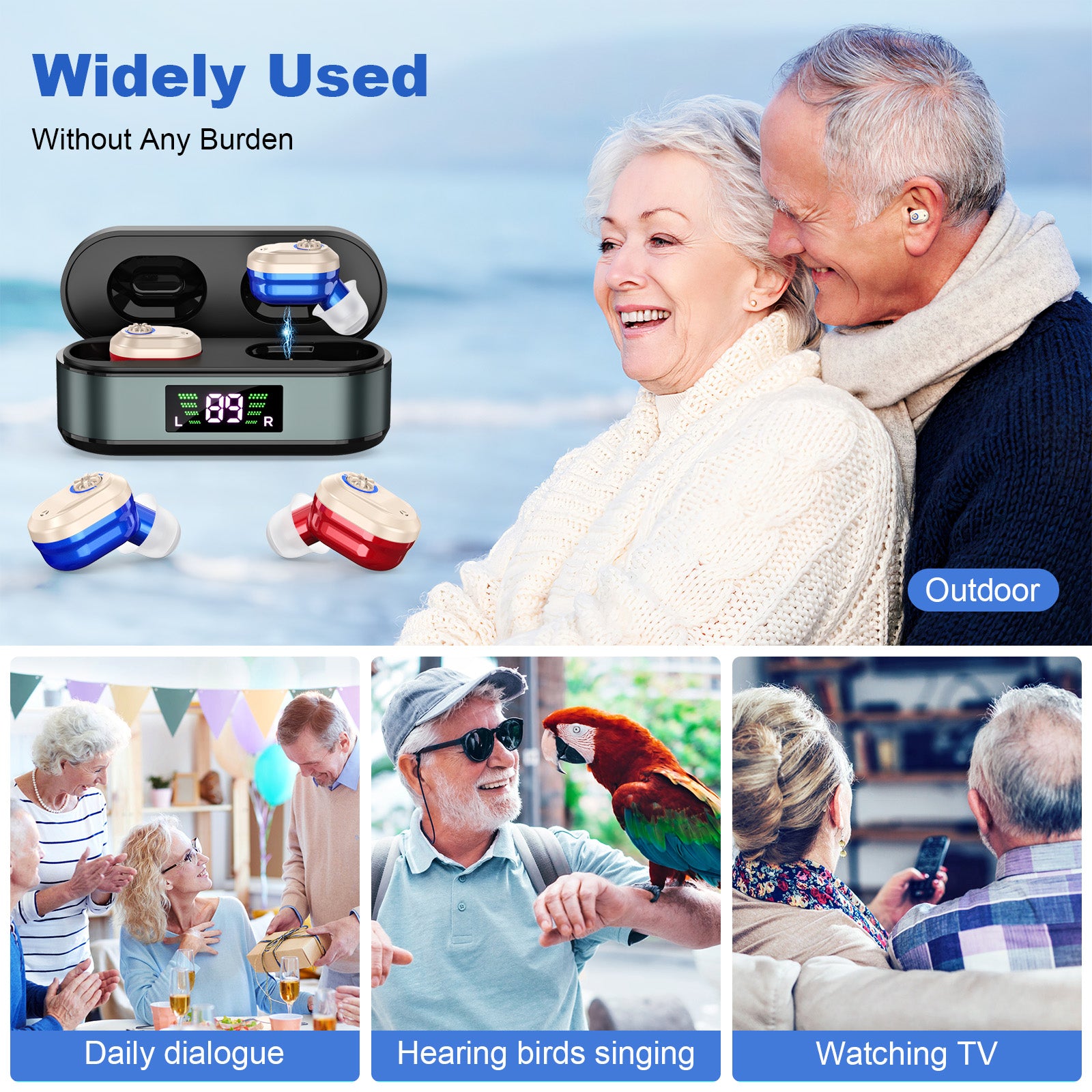 Rechargeable In-the-Ear Hearing Aids with Charging Case and LCD Display – Ultra-Compact Sound Amplifier for Seniors (Black & Green Case, Red & Blue Device) - Image 6