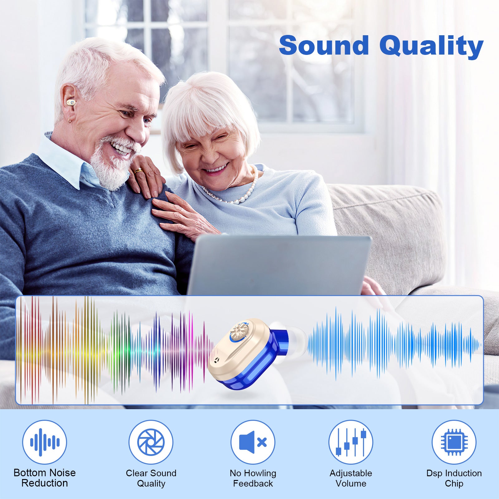 Rechargeable In-the-Ear Hearing Aids with Charging Case and LCD Display – Ultra-Compact Sound Amplifier for Seniors (Black & Green Case, Red & Blue Device) - Image 7