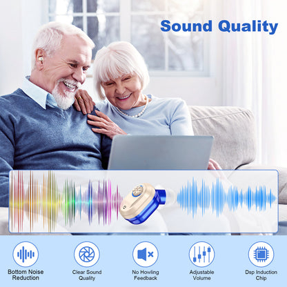 Rechargeable In-the-Ear Hearing Aids with Charging Case and LCD Display – Ultra-Compact Sound Amplifier for Seniors (Black & Green Case, Red & Blue Device) - Image 7