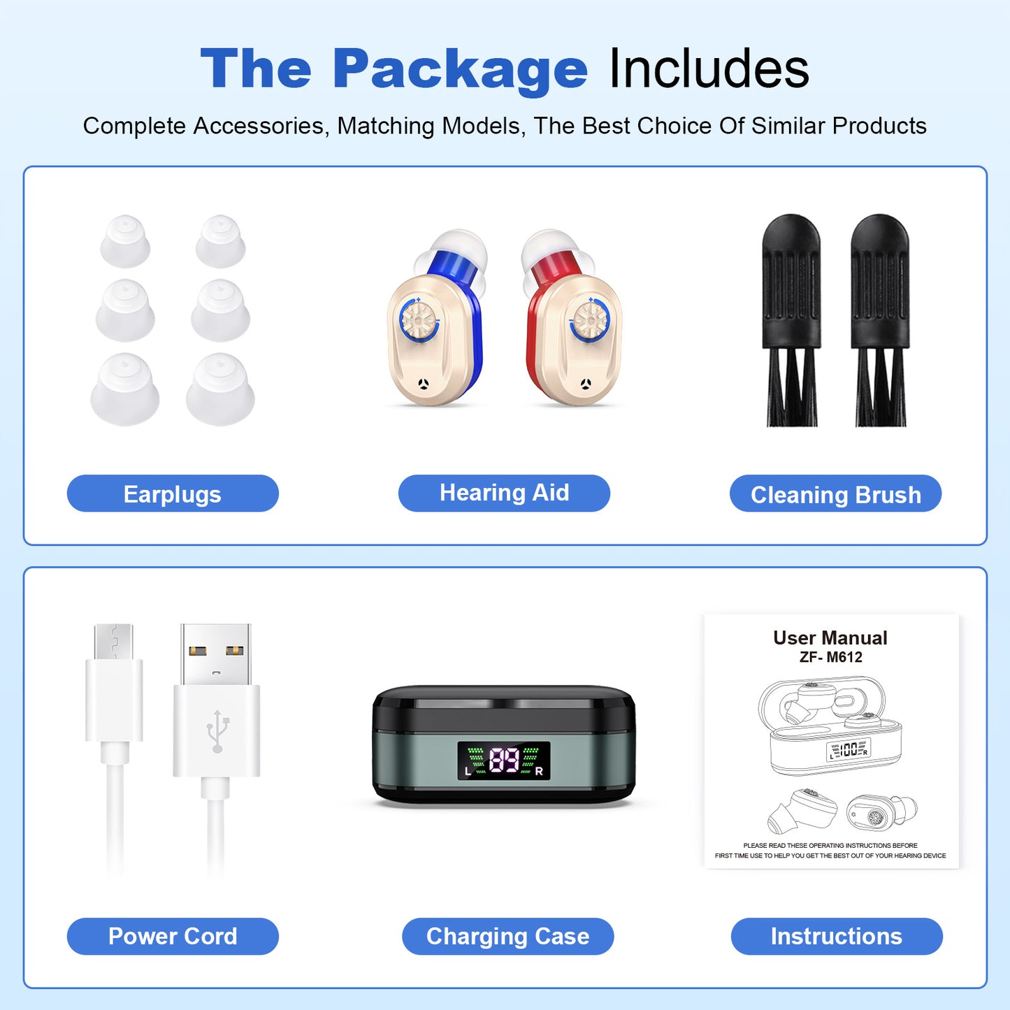 Rechargeable In-the-Ear Hearing Aids with Charging Case and LCD Display – Ultra-Compact Sound Amplifier for Seniors (Black & Green Case, Red & Blue Device) - Image 8