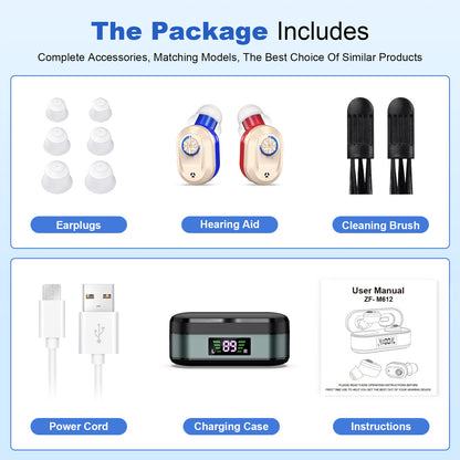 Rechargeable In-the-Ear Hearing Aids with Charging Case and LCD Display – Ultra-Compact Sound Amplifier for Seniors (Black & Green Case, Red & Blue Device) - Image 8