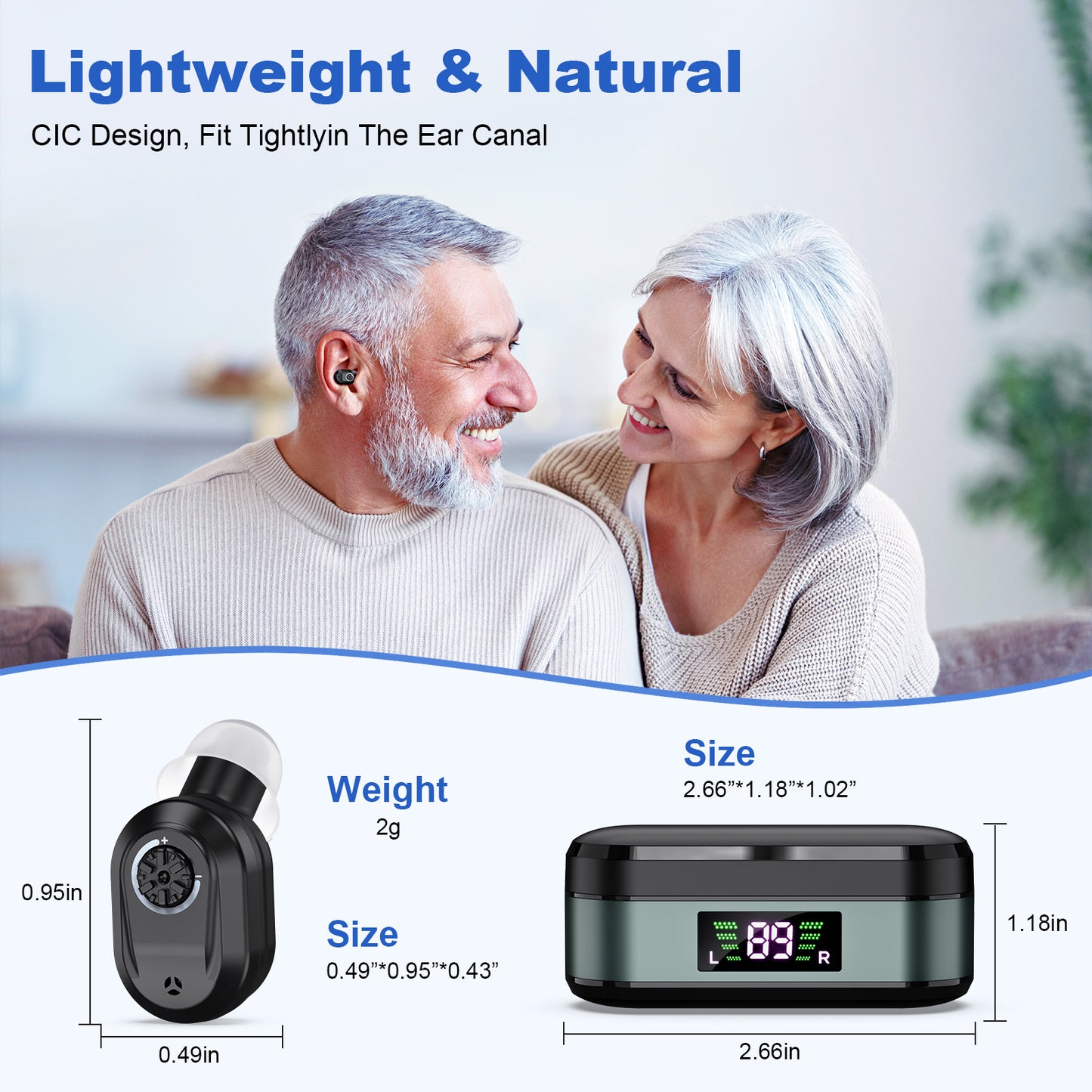 Rechargeable In-the-Ear Hearing Aids with Charging Case and LCD Display – Ultra-Compact Sound Amplifier for Seniors (Black & Green Case, Black Device) - Image 3